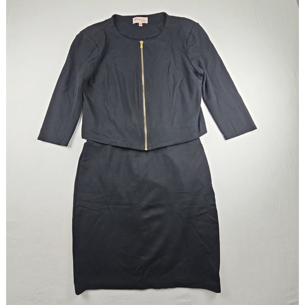 Philosophy Set 3/4 Sleeve Black Jacket and Skirt Set Skirt Sz 8, Blazer Sz L